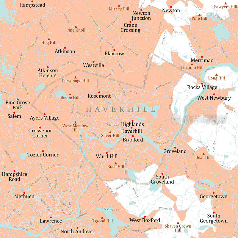 MA Essex Haverhill矢量路线图
